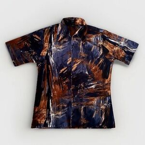 Vintage 70s Men's Joel Abstract Disco Button Down Shirt Dagger Collar Sz L